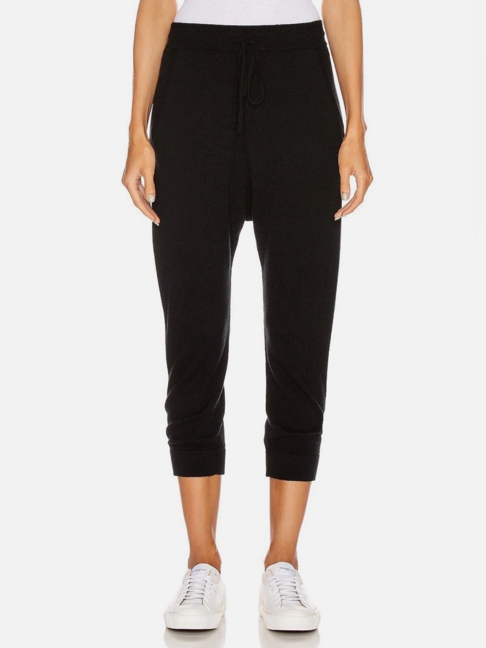 NILI LOTAN • Paris cropped drop rise waist cashmere sweatpants Small black